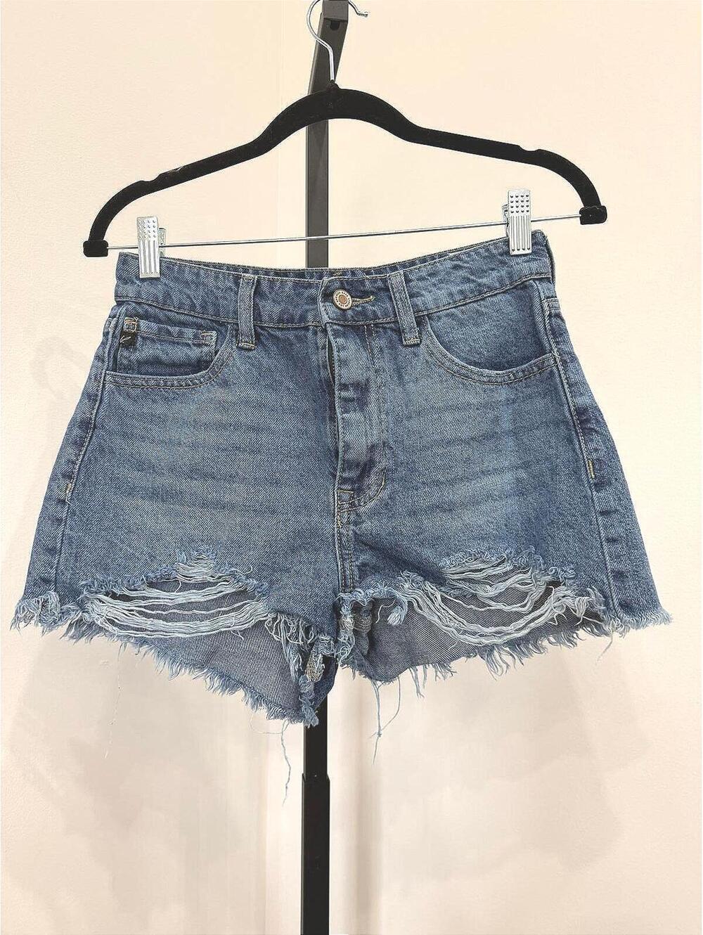 KanCan Size 25 High-Waisted Distressed Denim Shorts